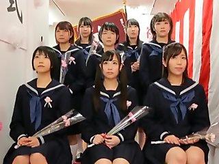 Japanese schoolgirls got together and had a group sex right at school.