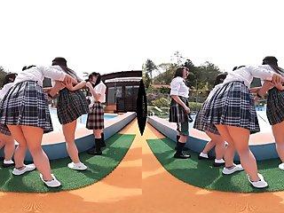 Panty-Shots While Scrubbing the Pool Deck; Japanese Schoolgirls Upskirt Fetish VR Video