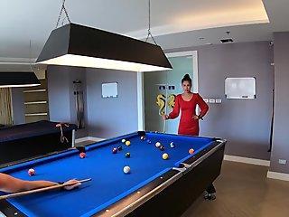 After playing billiard perverted Asian teen sucked dirty boyfriends dick