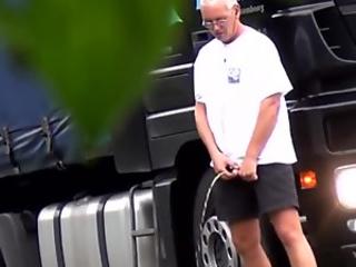 spycam outdoor trucker pissing