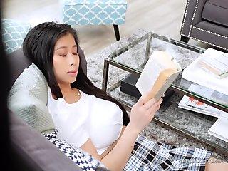 Busty Asian beauty Jade Kush pounded hard in knee long socks